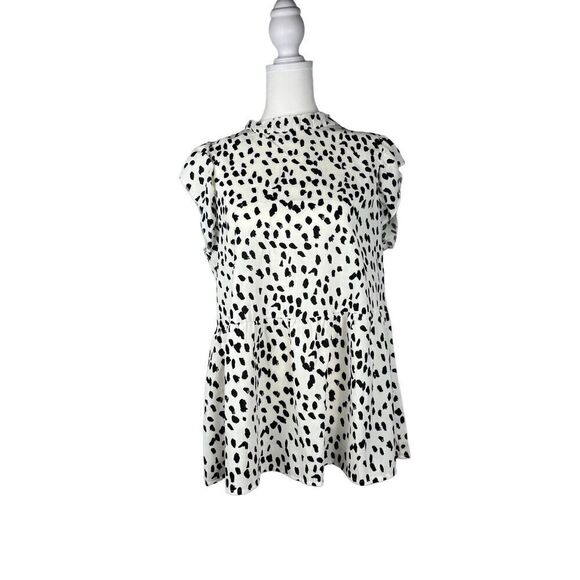 Women’s Spotted Ruffle Sleeve High Neck Sleeveless Top Medium - Picture 1 of 8